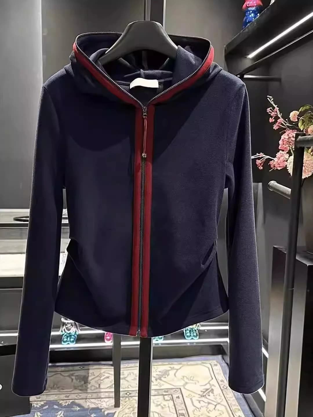 Extra Large Size Hoodie Zipper Cardigan Women's Fashion Slimming Splice Design Warm Polyester Long Sleeve Korean Style Coat