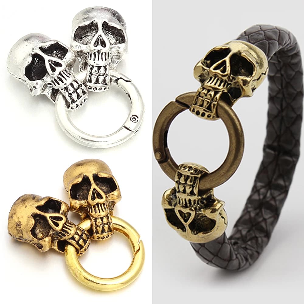1 Pc Hole Skull Clasp Connetctor Skull Spring Link Buckle Bracelet Ring 25x60mm for Leather Cord DIY Necklace Jewelry Making