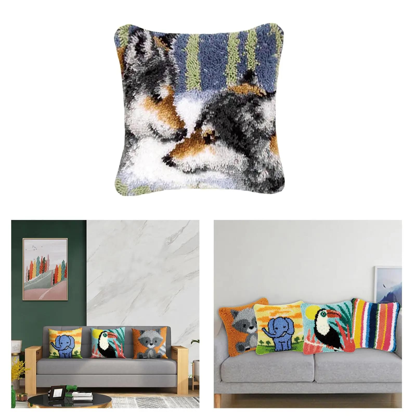 Kit Ricamo con Ago per Cuscini e Tappetini in Filato Acrilico, Copricuscino con Gancio per Decorazione Divano e Letto