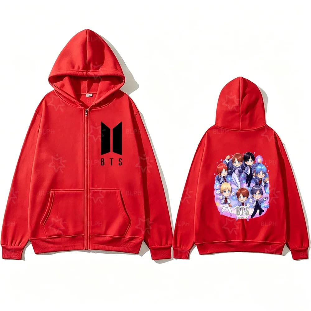 Felpe con cappuccio con zip abbinate per la famiglia, stampa BTS Infinity, stile Y2K, simpatiche felpe con cartoni animati per genitori e figli, abbigliamento casual morbido per adulti e bambini