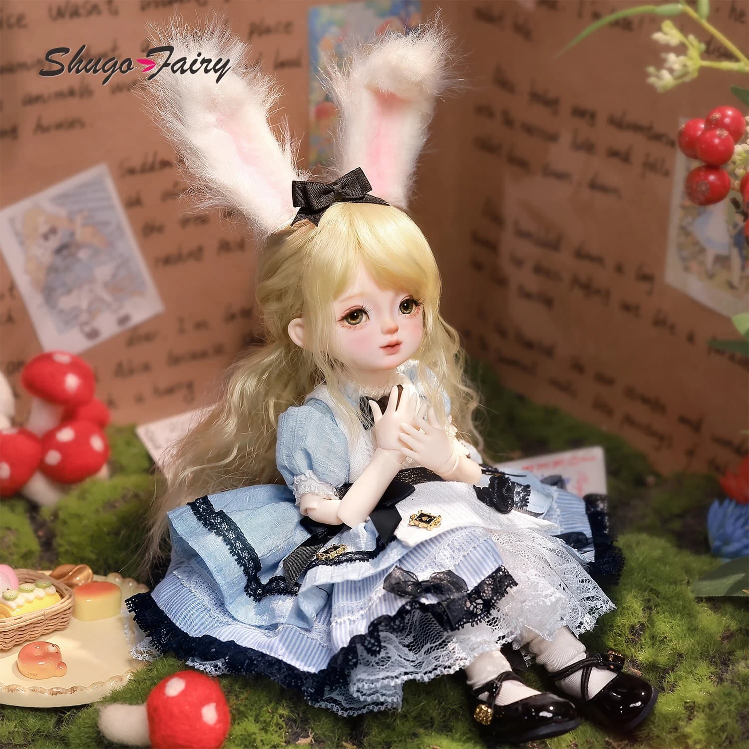 ShugaFairy Yenny E 1/6 BJD - Libro di fiabe per capelli ricci Principessa 30 cm Anime Fairy Figure Set completo con copricapo e abiti con orecchie di coniglio