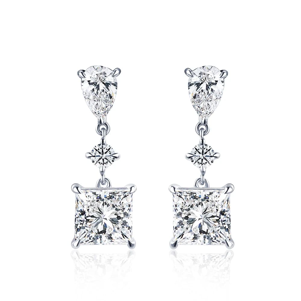 Orecchini a lobo Messi Jewelry in oro bianco 9K con diamante coltivato in laboratorio taglio Princess da 1 carato per donna, disponibili all'ingrosso MSE-697