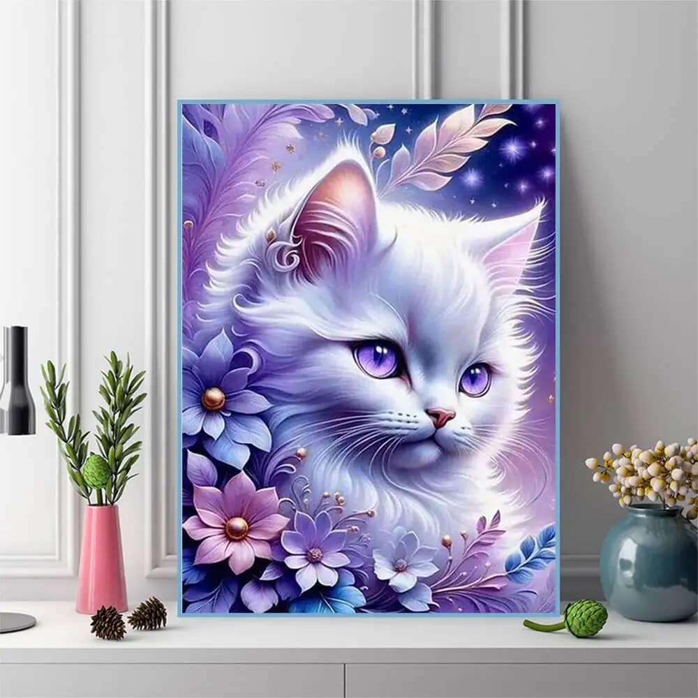 Pittura Diamantata 5D Fai da Te Gatto Animale Adatta per Principianti Mosaico Diamantato Fiore Ricamo a Punto Croce Regalo Fatto a Mano