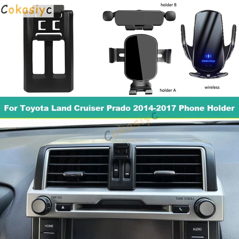 Dedicated car mobile phone support for Toyota Land Cruiser Prado 150 2014-2017, fixing base with wireless charging, MagSafe support.