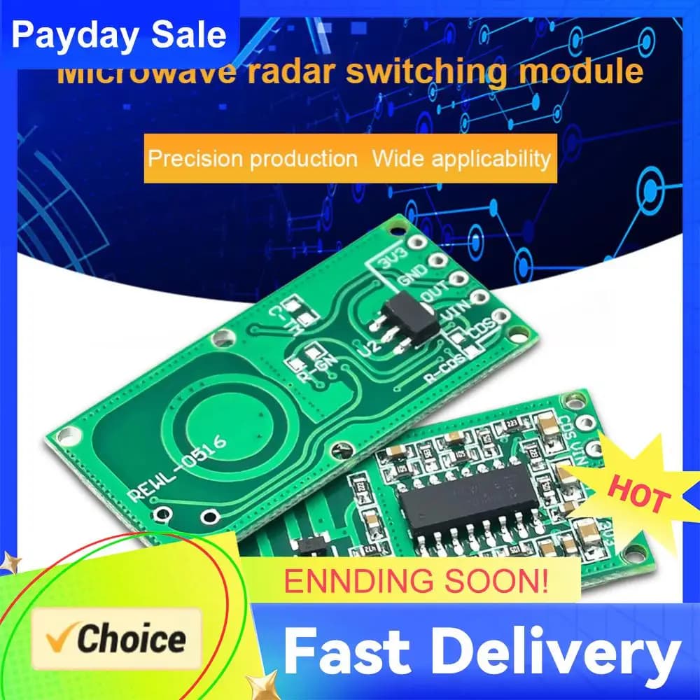 Sensore Radar a Microonde RCWL-0516, Modulo Interruttore per Rilevamento Movimento Umano, Distanza 5-8M, Componenti Elettronici, Uscita 3.3V