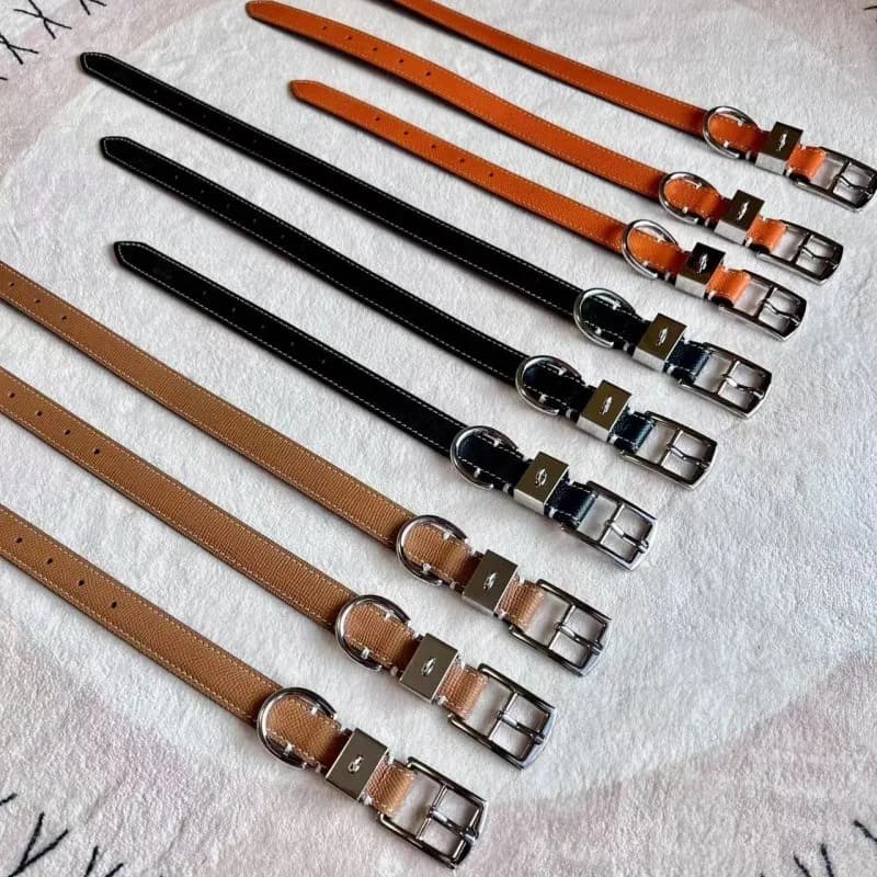 Luxury Genuine Leather Dog Collar with Leash Set Palm Grain Cowhide for Small Dogs and Cats Fashion Social Outfit