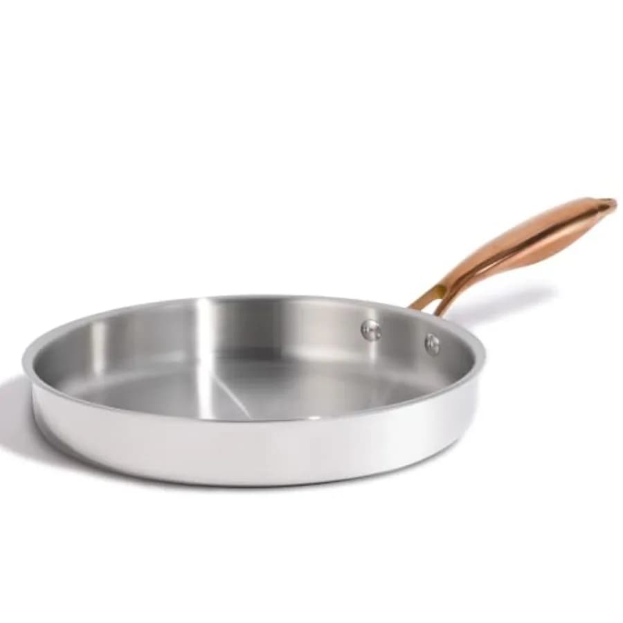 Padella in Acciaio Inox Tri-Ply, Antiaderente per Uova e Omelette, Adatta al Forno, Compatibile con Piani Cottura a Induzione, Ceramica e Gas