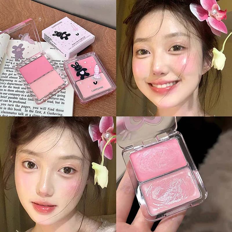 Cappuvini Water Shining Cheek Blush Highlighter Cream High Gloss Glitter Rouge Natural Brighten Face Contouring Blush Makeup