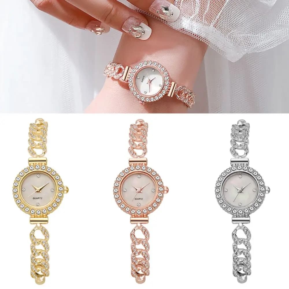 New Elegant Bracelet Watch Rhinestone Chain Quartz Watch Pendant Adjustable Wrist Watch Women Girls