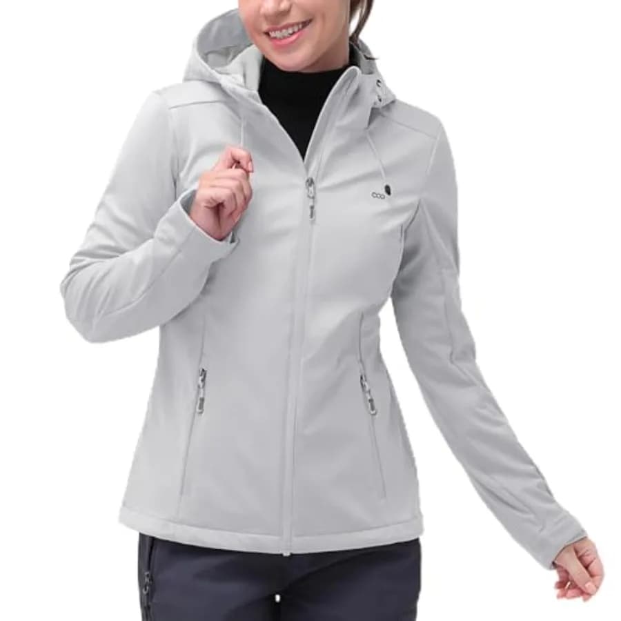 Giacca Softshell da Donna 33000Feet con Cappuccio, Impermeabile, Leggera, Antivento, Giacca Antipioggia per Escursionismo all'Aperto