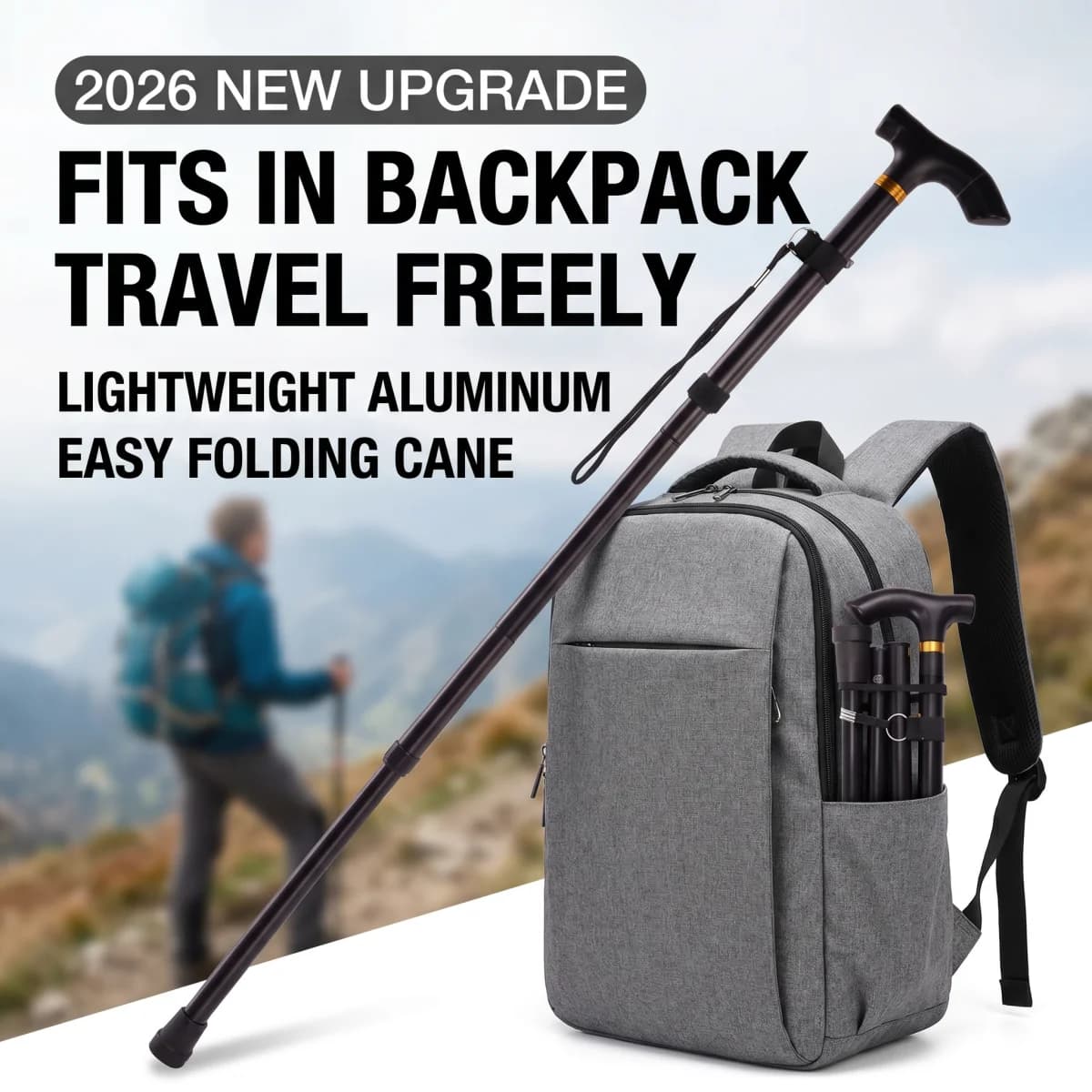 2026 New Upgrade Multifunction Walking Stick Trekking Poles Telescopic Fold Crutches Hiking Stick Crutch Elderly Metal Stick Wal