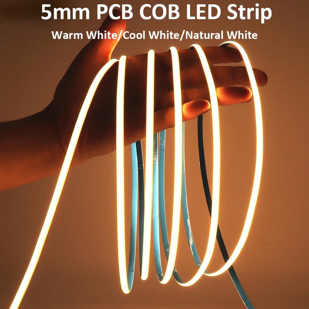 Striscia LED FCOB 5mm DC 12V/24V 480 LED Alta Densità Lampada COB Flessibile 3000K 4000K 6000K Bianco Caldo Bianco Naturale per Casa