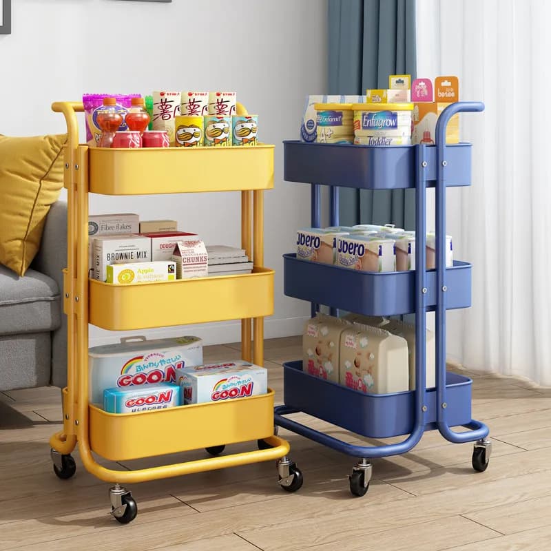 Carrello da Cucina in Acciaio al Carbonio con Ruote, Carrello Multiuso a 3 Ripiani per Snack, Scaffale Mobile per Casa, Organizzatore Resistente alla Ruggine