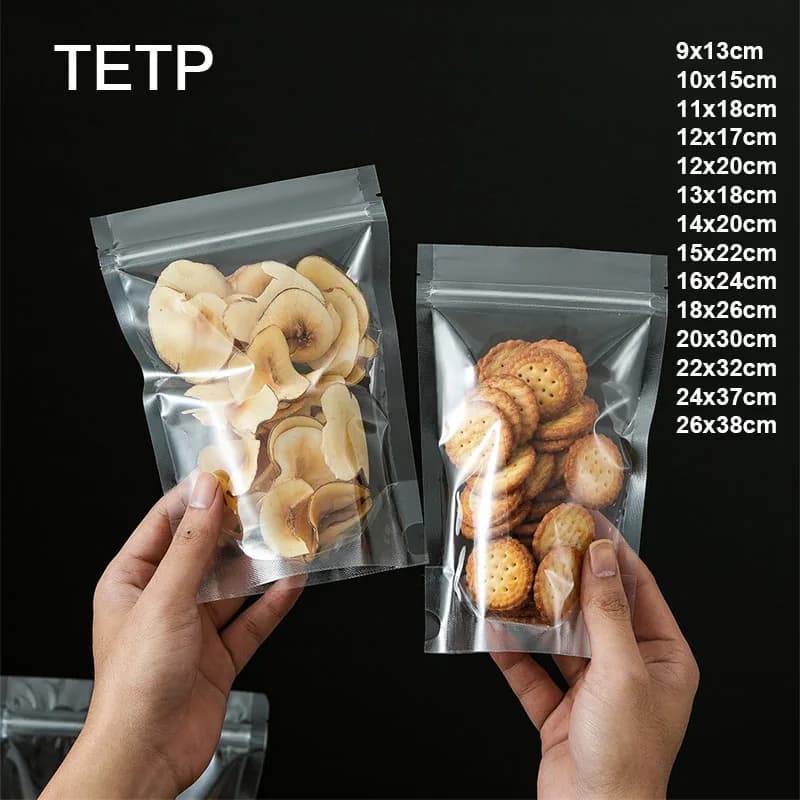 TETP 100 Pezzi Sacchetti Trasparenti Autosigillanti per Alimenti, Cereali, Snack, Fiori, Frutta Secca, Conservazione in Plastica, Vendita all'Ingrosso