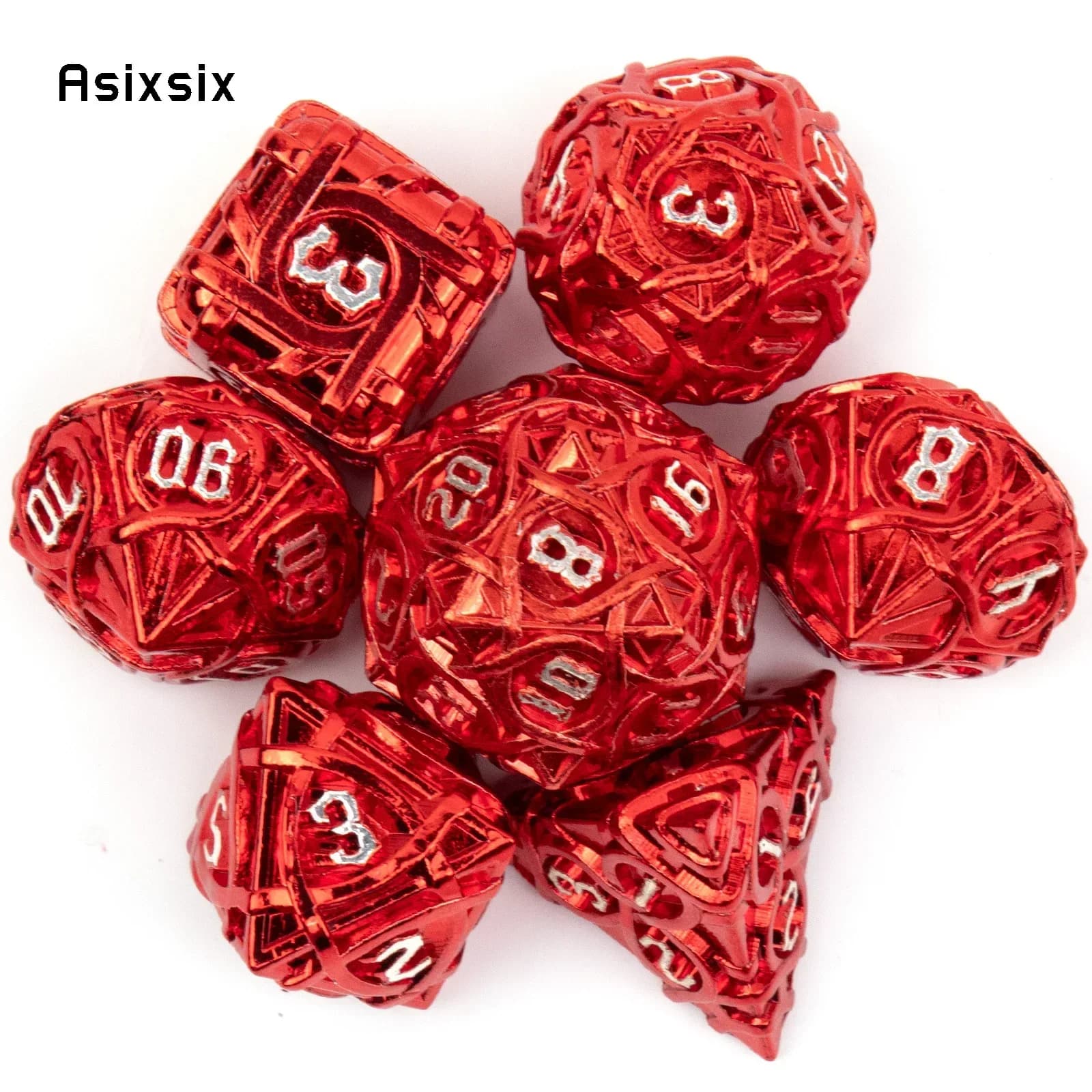 Set di 7 Dadi in Metallo a Strisce Rosse e Bianche, Perfetti per Giochi di Ruolo, Giochi da Tavolo e Giochi di Carte. Dadi per Giochi, Set di Dadi D&D