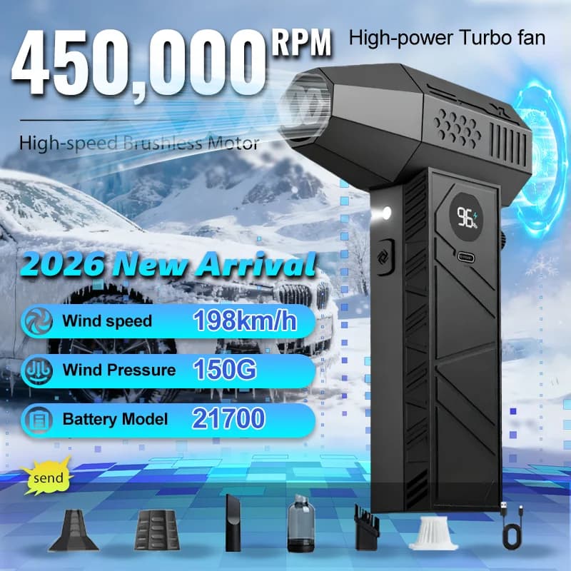Motore brushless con ventilatore elettrico da 450000 giri/min con luce a LED 6000mAh con display a batteria Turbo Fan Aspirapolvere portatile per auto