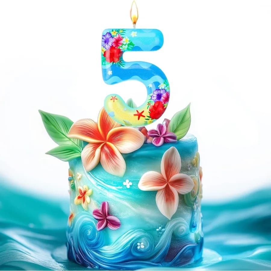 Candela con numero di compleanno a tema hawaiano per ragazze Candela per festa di compleanno in mare Topper per torta tropicale Decorazione a tema oceano Luau blu