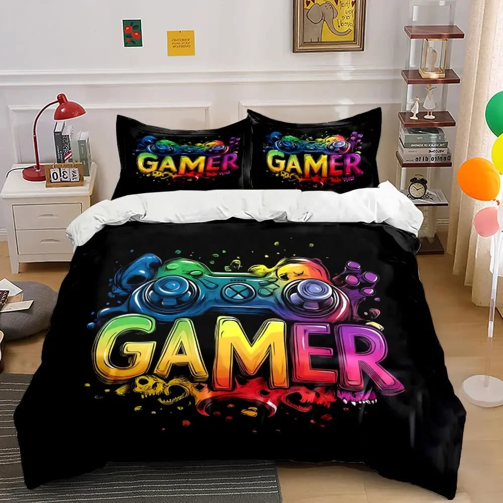 Set di decorazioni artistiche per la sala giochi, set di biancheria da letto morbido e confortevole, include 1 copripiumino e 2 federe, idea regalo