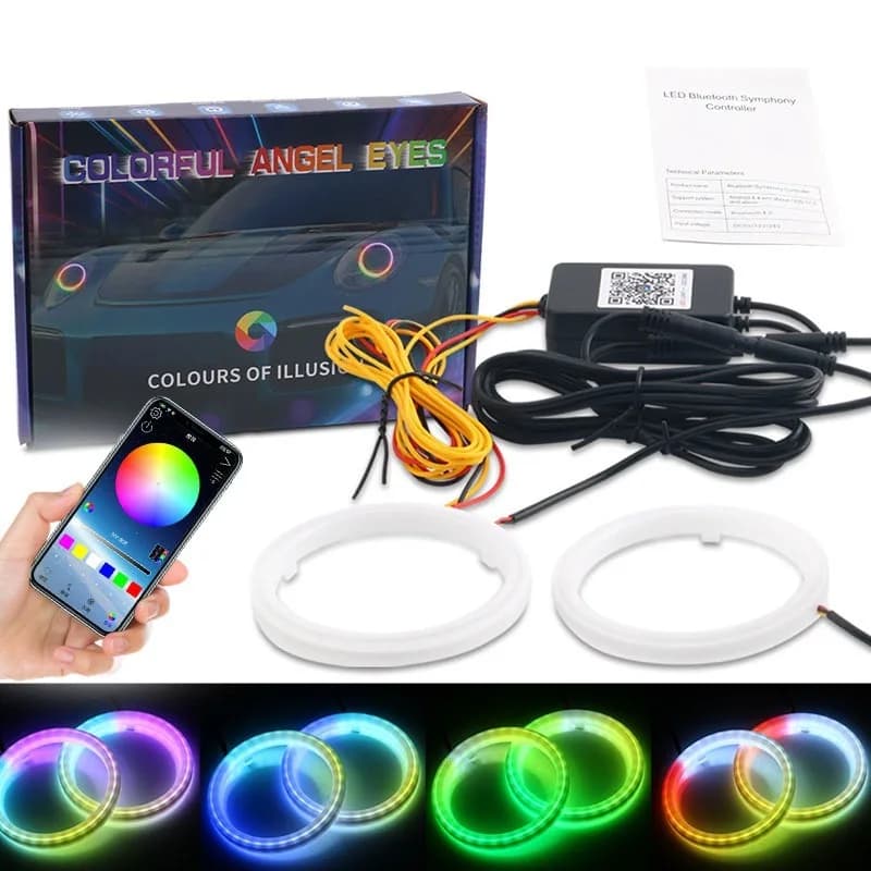LED Angel Eyes Luci di cotone con indicatori di direzione APP Bluetooth RGB DRL Halo Anelli per auto Scooter Faro 12V 24V
