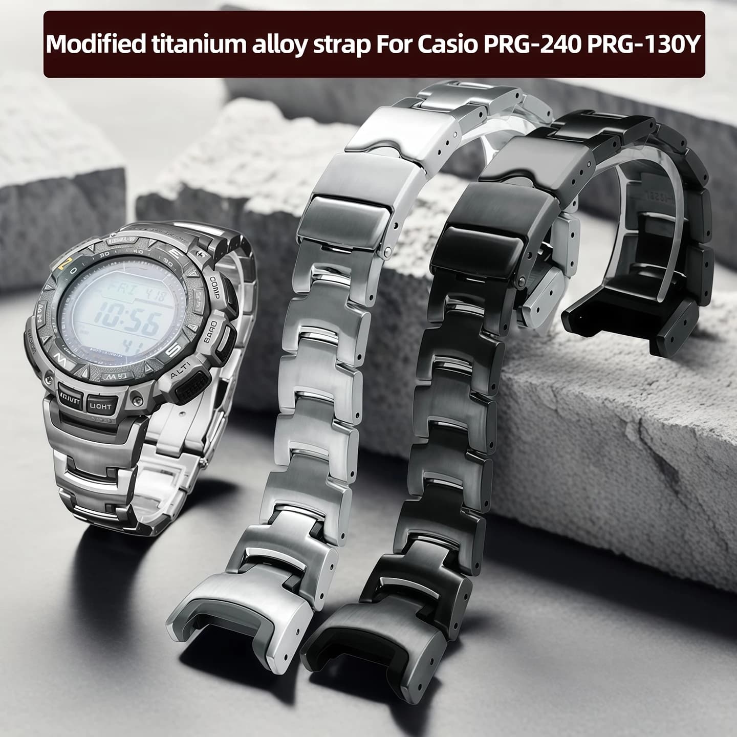 Modified Titanium Alloy Strap for PRG-240 PRG-130Y/T PRW-1500 High Quality Metal Strap Notch Silicone Bracelet for Men