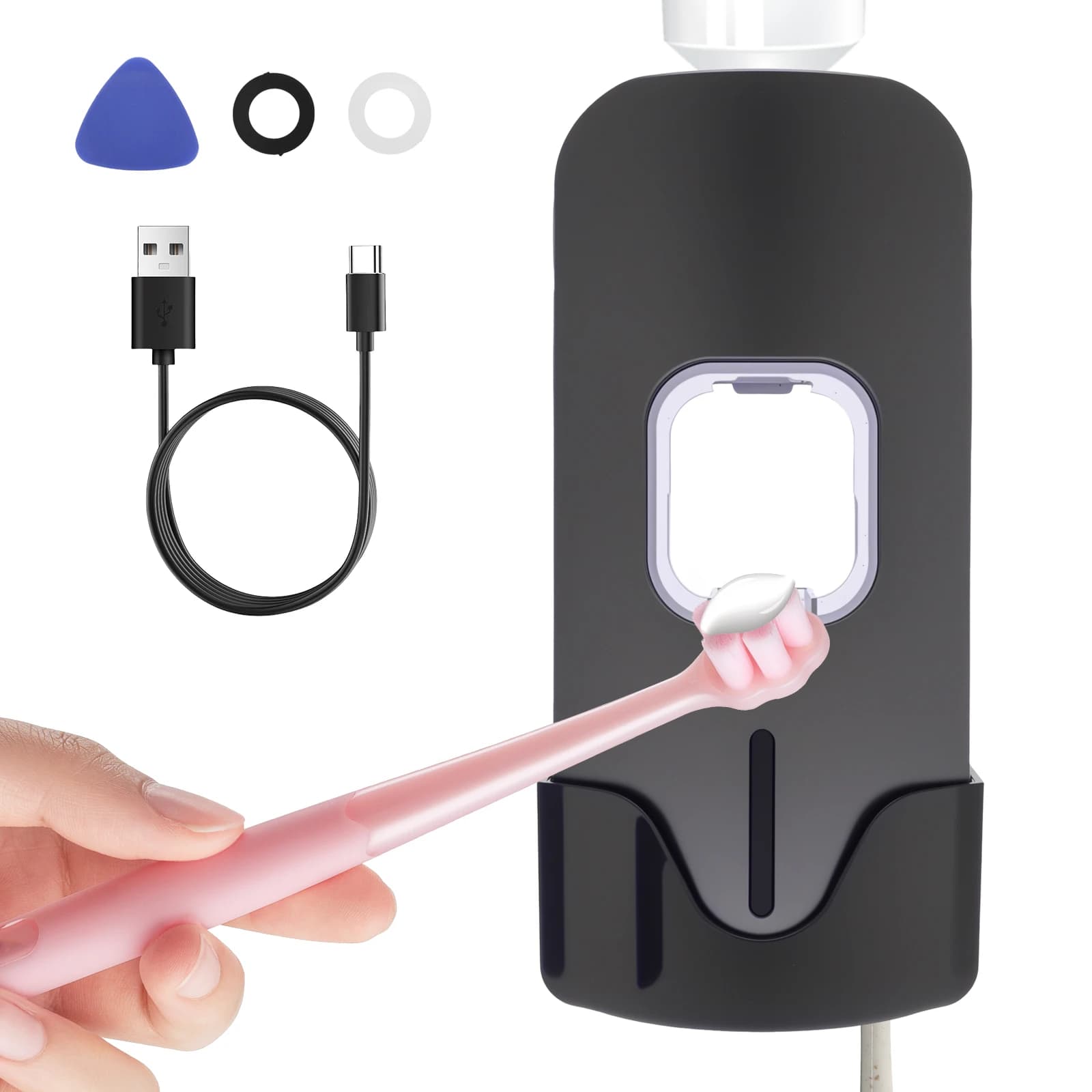 Automatic Toothpaste Dispenser 700mAh Rechargeable Electric Toothpaste Squeezer with 3 Gear Level Wall Mounted Toothbrush Holder