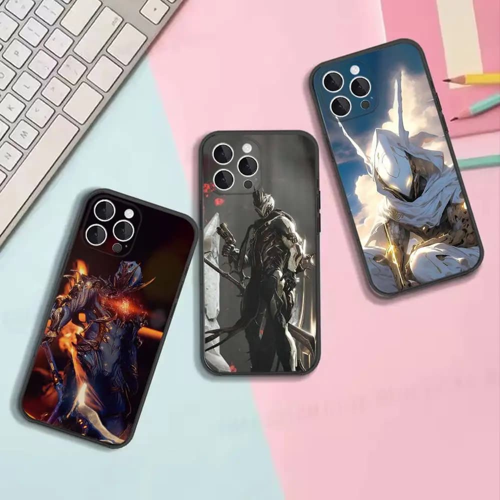 Cool Mecha Warframe Phone Case For iPhone 17,16,15,14,13,12,11,Pro,Max,Plus Black Shockproof Soft Cover