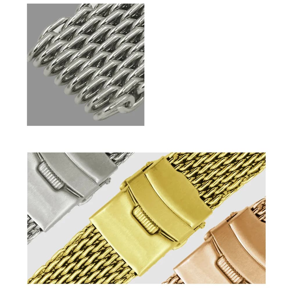 Cinturino per Orologio in Maglia Shark da 24 mm, Bracciale in Acciaio Inossidabile Argento per Uomo