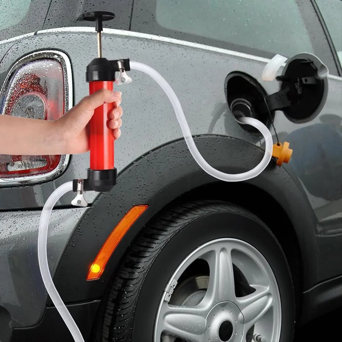 Reliable - Manual motorhome siphon pump kit, liquid transfer pump with two 1 meter transparent PVC hoses for petrol, oil and fluids