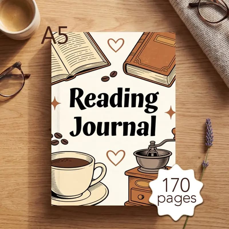 Diario di lettura A5, 170 pagine, agenda di lettura giornaliera, tema libri e caffè, regalo ideale per gli amanti dei libri per registrare note e citazioni sulle letture