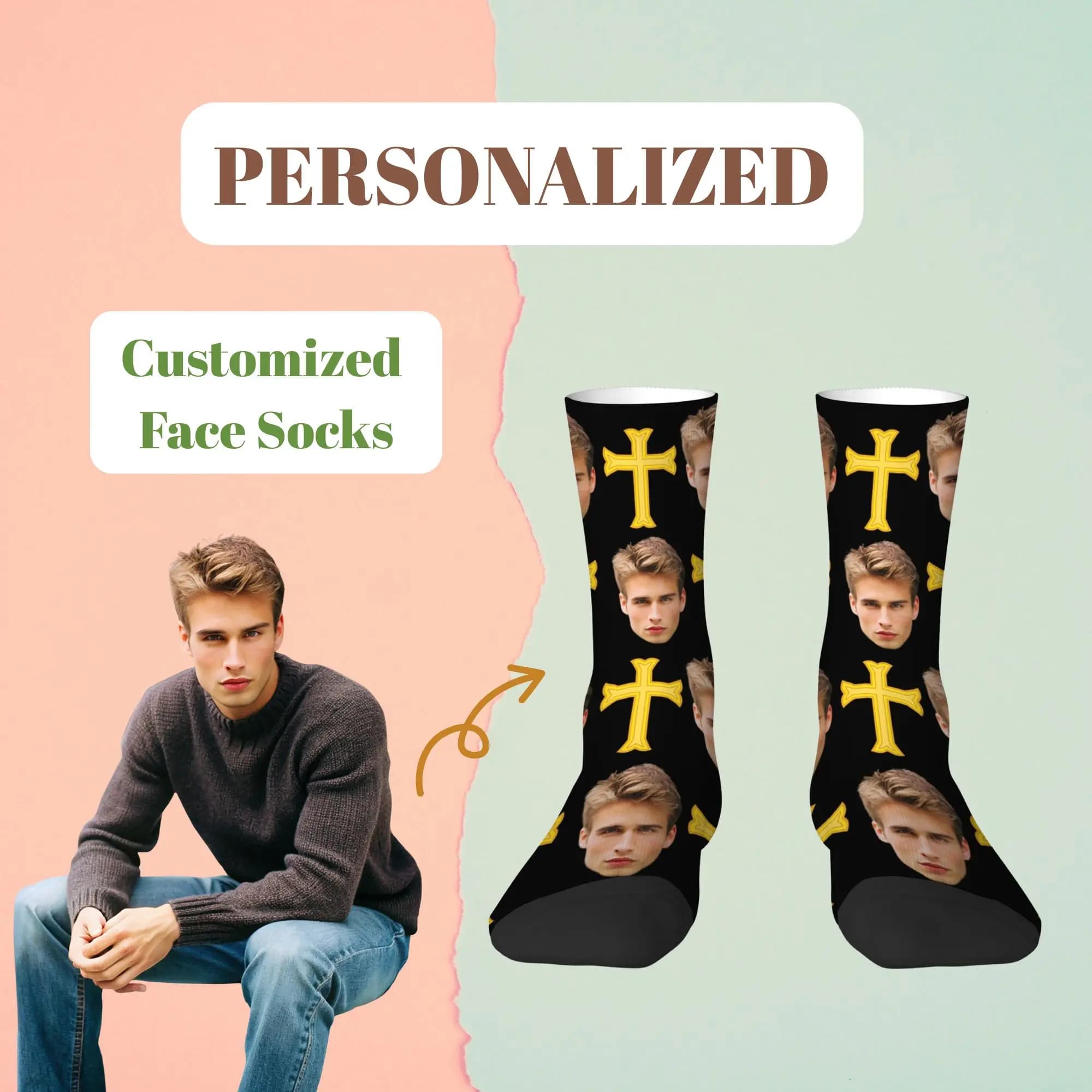 Various Colors Cross Pattern Socks Custom Face Photo Print Personalized Custom Breathable Socks Novelty Gifts for Lover Friends