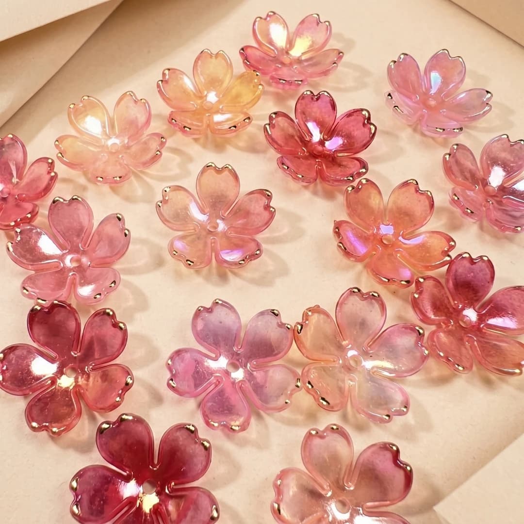 50 pz Perline a Fiore di Ciliegio da 19 mm, Perline Acriliche Sfumate a Forma di Fiore, Mini Distanziatori per Accessori Capelli, per Creazione Fai da Te di Braccialetti, Orecchini e Gioielli
