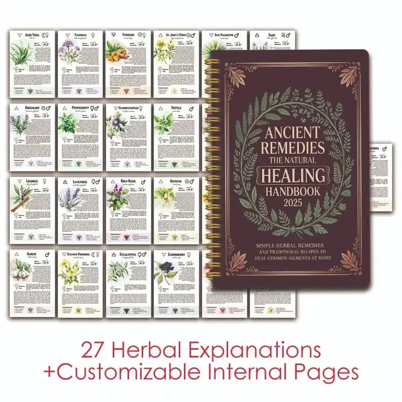 Manual of natural remedies with ancient care for family health, PP cover, waterproof notebook for travel gift for home office