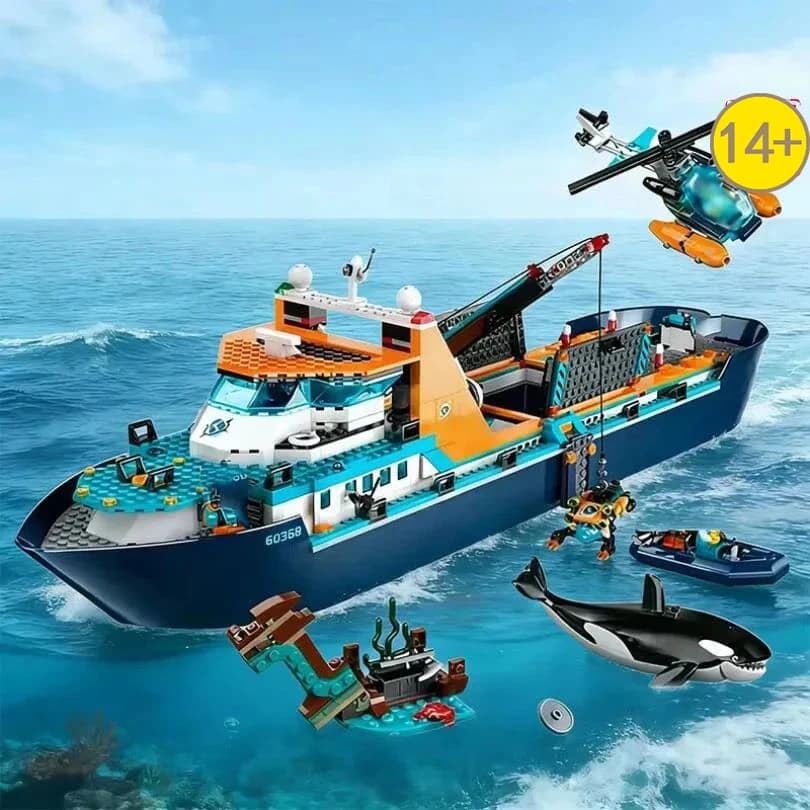 Super popular 815PCS City Deep Sea Series Exploration Vessel Marine Arctic Home Decor Research Ship Building Block Birthday Gift