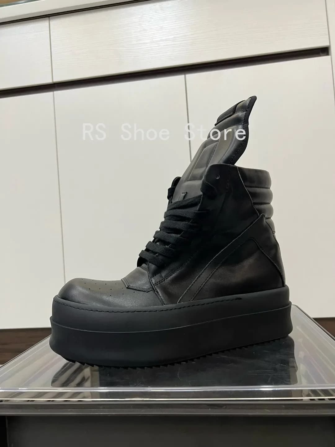 Ro Classic Designer Scarpe da uomo Sneaker da donna Stivaletti in pelle nera piena Scarpe casual alte Cerniera Stivali con suola spessa 6 cm