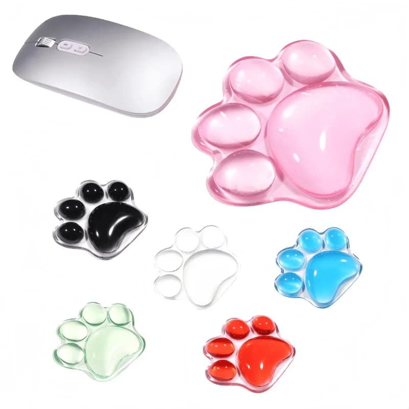 Tappetino per mouse in silicone trasparente rosa con poggiapolsi per zampa di gatto, carino e antiscivolo, accessorio da scrivania ergonomico di piccole dimensioni per ragazze