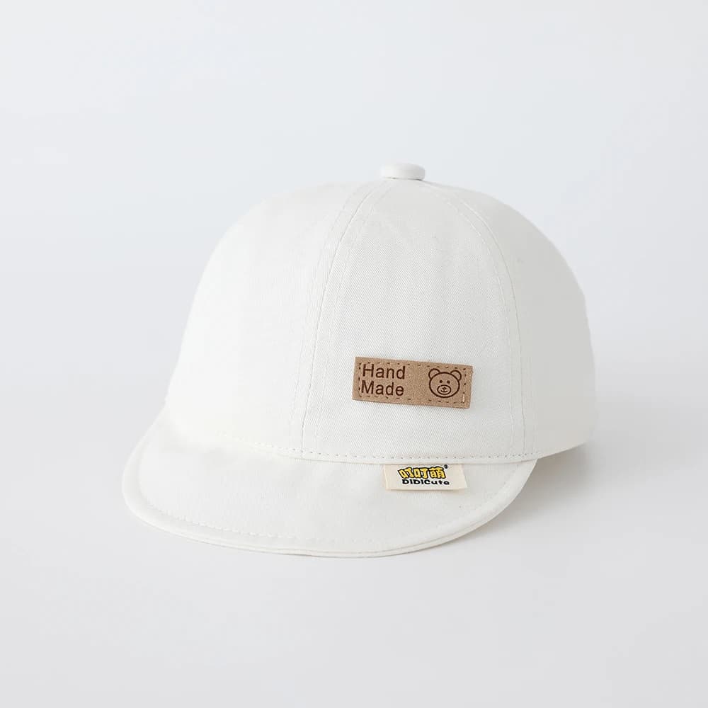 Cappellino da baseball patchwork per bambini con motivo orsetto fatto a mano, cappello da sole casual in cotone morbido e confortevole con visiera piatta