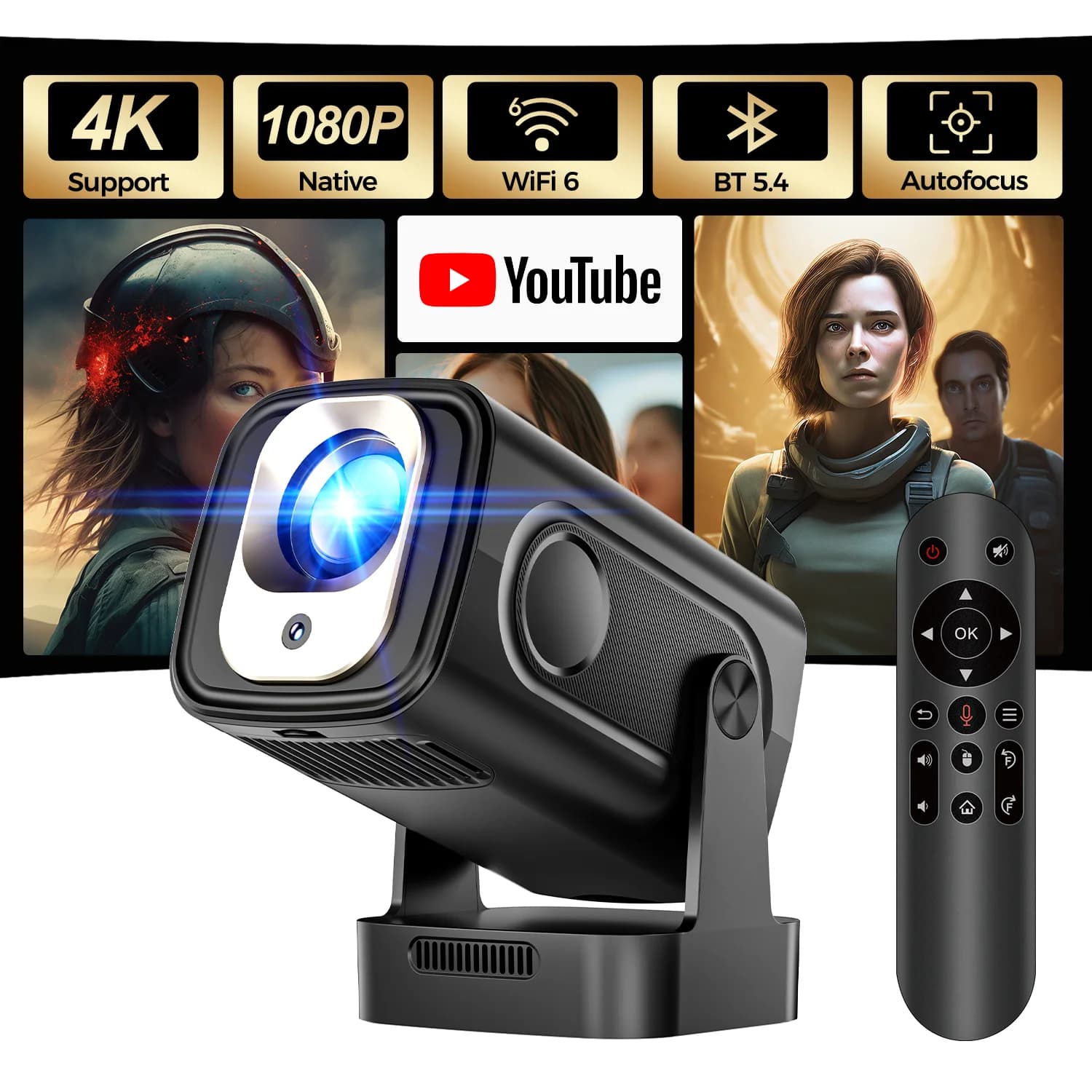 Magcubic HY310 with Air Mouse Voice Remote Mini Projector for Outdoor Movies Auto Focus 1080P 330ANSI Android 11 WiFi6 BT5.4 4K