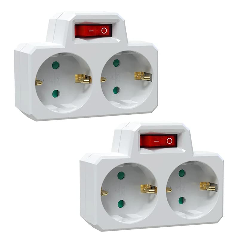 Presa di conversione dell'estensione della spina ue con interruttore indicatore alimentatore ON/OFF, adattatore da viaggio ue-germania a 2 pin 4.8mm 16A 250V