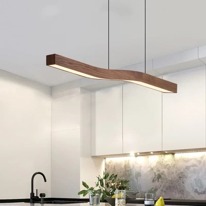 Retro Camur lineare Lampada a sospensione in legno di noce con venature a strisce lunghe Lampade da ristorante Lampada a sospensione Loft Creatività artistica sala da pranzo