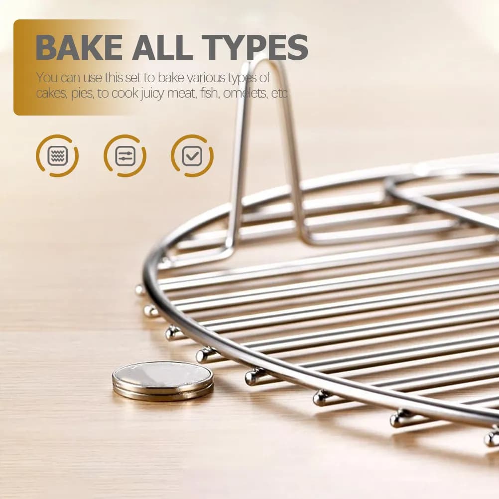 Set di Accessori per Friggitrice ad Aria: Cestello Rotondo per Torte da 6 Pollici, Teglia in Acciaio Inox, Teglia per Pizza, Griglia per Cottura a Vapore per Uso in Cucina