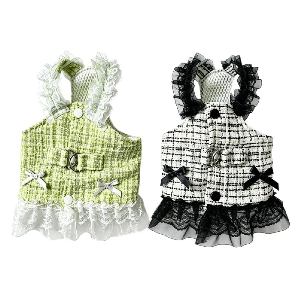 Summer Tweed Dog Dress Sleeveless Ruffled Lace Trim Breathable Soft Cute Harness Small Dogs Cats Puppy Pet Clothes Hot New
