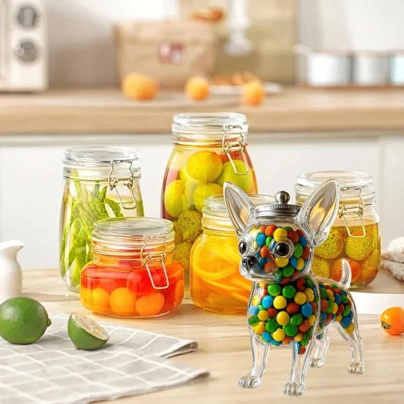 Barattolo per Snack per Animali Domestici a Forma di Cane, Contenitore Ermetico Trasparente per Crocchette per Cani, Cibo per Gatti e Regali per Amanti degli Animali