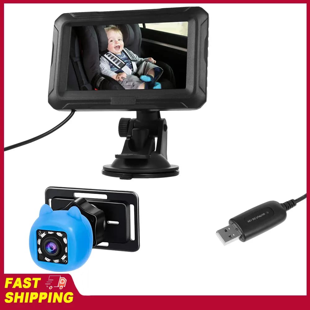 Specchietto Retrovisore per Auto con Monitor 1080P e Telecamera USB, Schermo 4.3" con Visione Notturna 150° ° Angolo di visione per neonati, bambini e animali domestici