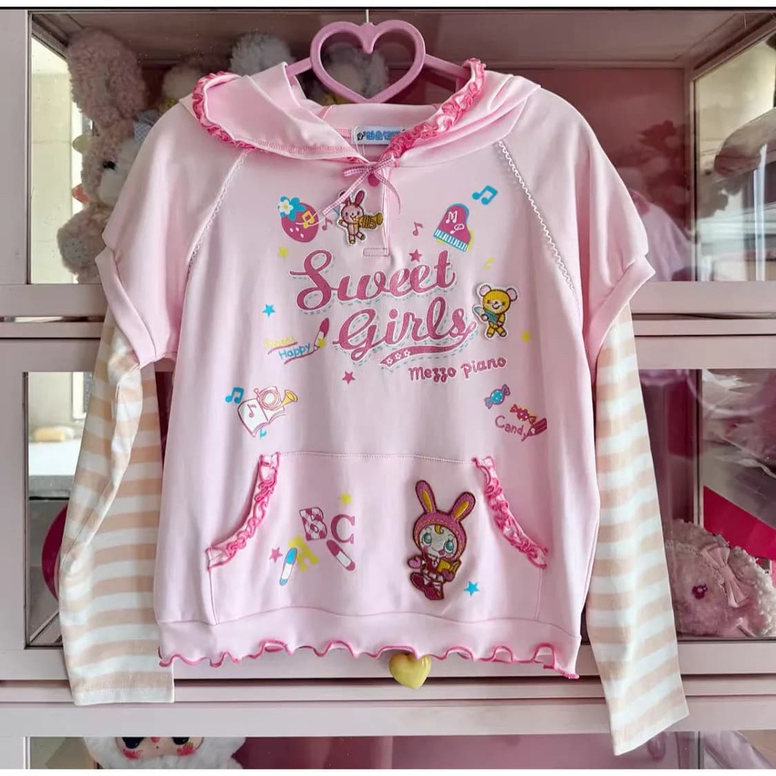 2026 giapponese Kawaii Cartoon stampato T-shits donne manica lunga in pizzo Y2k Crop Top Outwear ragazze 2000s Vintage T-shirt Outwear