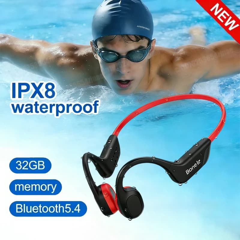 Cuffie a Conduzione Ossea Wireless per Nuoto e Sport, IPX8, Bluetooth 5.4 con Microfono, Impermeabili per Esercizio e Fitness 2026