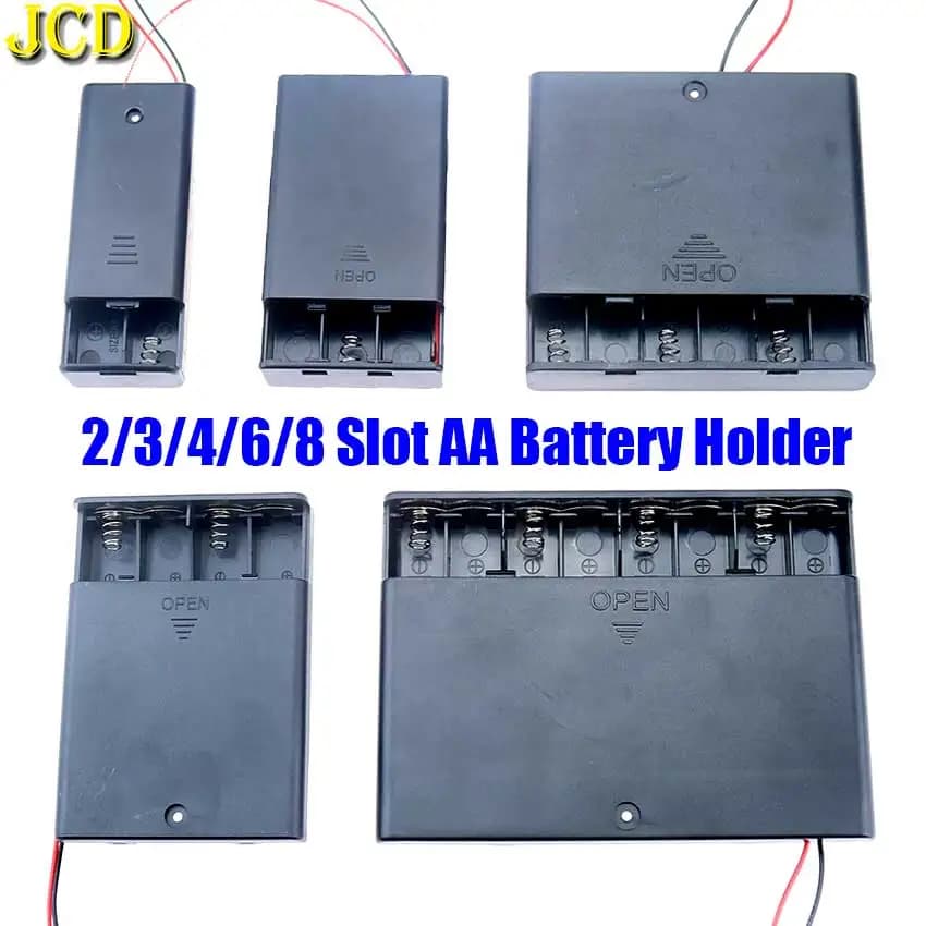 JCD 2 3 4 6 8 Slot Custodia per batteria AA Scatola di immagazzinaggio Cavo fai da te con interruttore e coperchio per batterie AA 1,5 V Contenitore standard