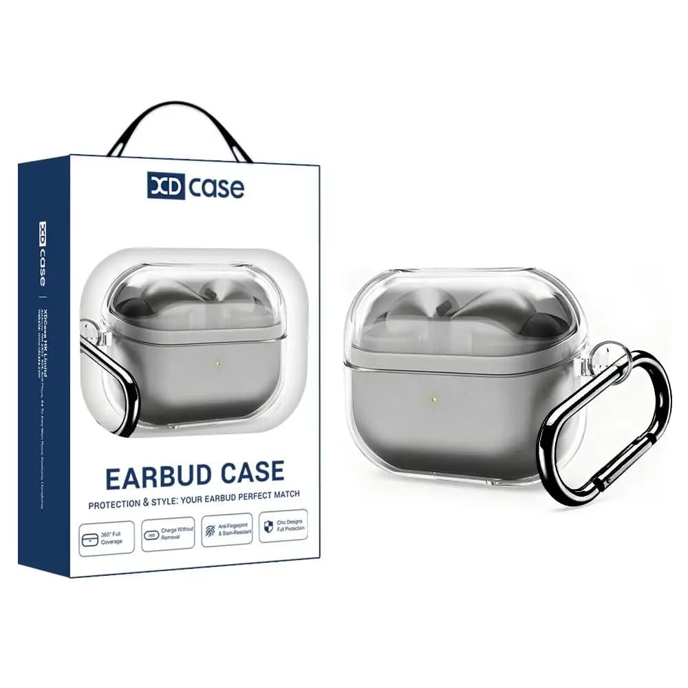 Custodia trasparente in TPU XDcase con gancio argentato per auricolari wireless Samsung Galaxy Buds3 / 3 Pro / 3 FE