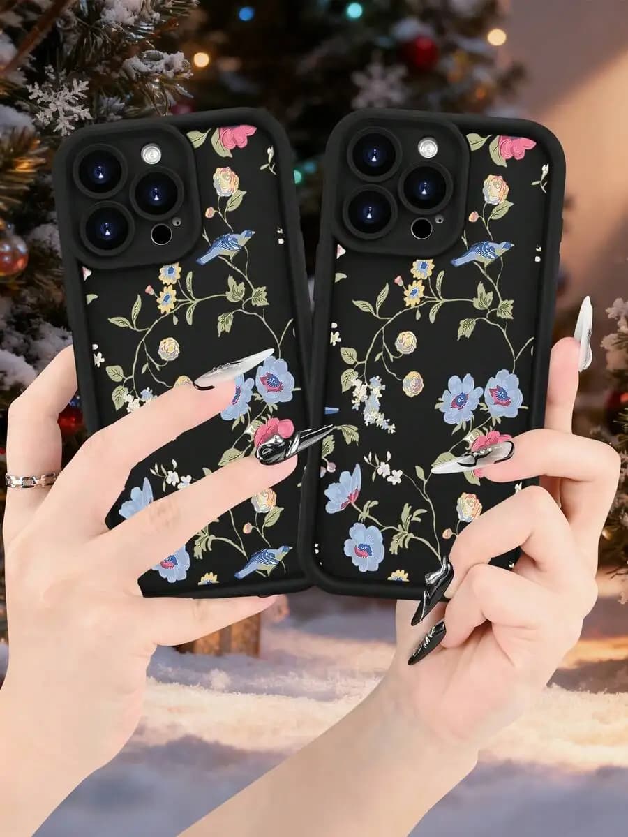 Floral Bird Pattern Soft Shockproof Phone Case For iPhone 15 Pro Max 16 Pro Max 17 Pro Max Galaxy S23 S24 Ultra