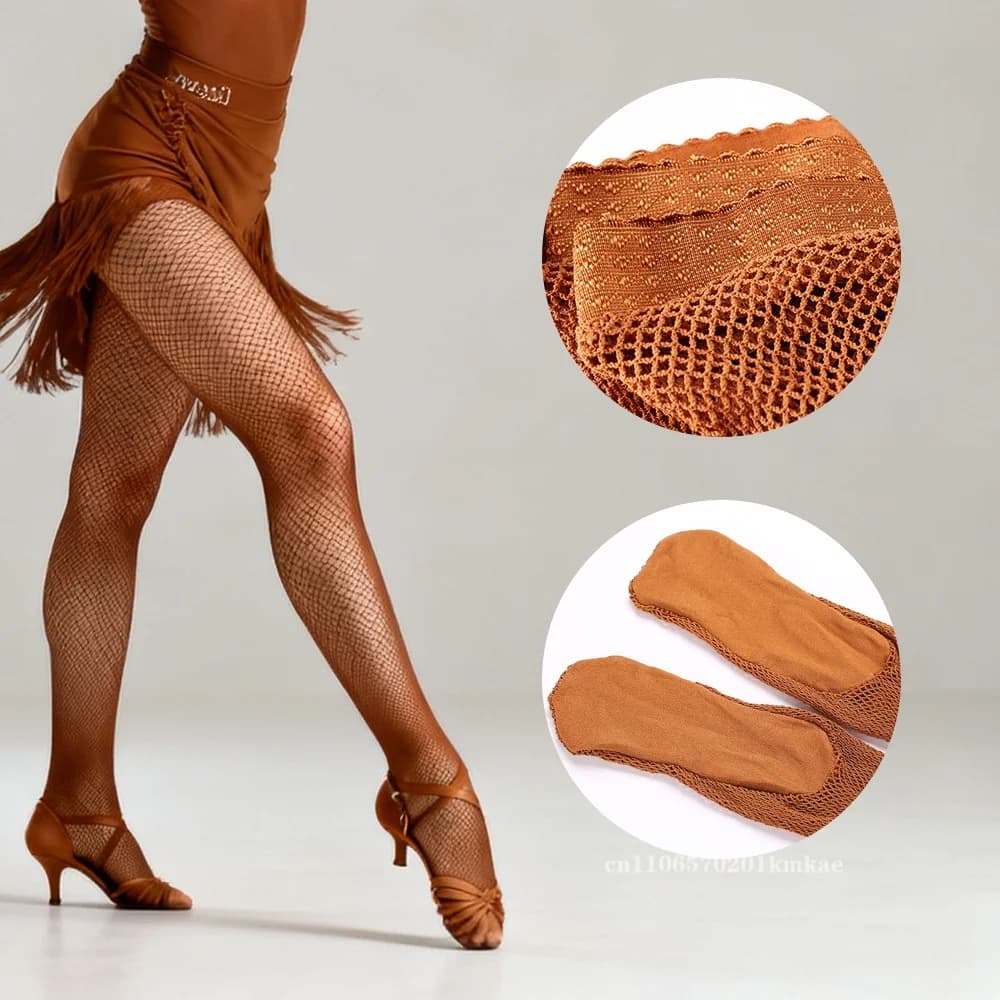 Hard Network Professional Fishnet Tights Women Latin Dance Dress Ladies Ballroom Latin Dance Stockings Elastic Latin Pantyhose