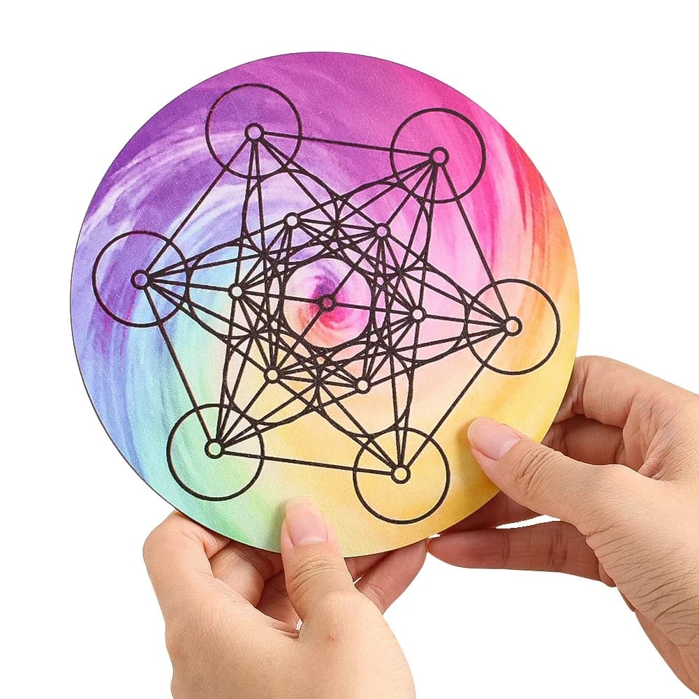 15cm Round Plate Colored Geometric sacred wood with Laser Engraving Crystal Magic Game Mat Collector's Supplies Wiccan